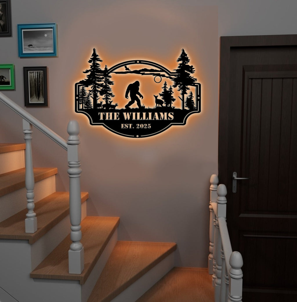 Personalized Bigfoot Metal Sign WITH LED/WITHOUT LED – Custom Name Sasquatch Wall Art