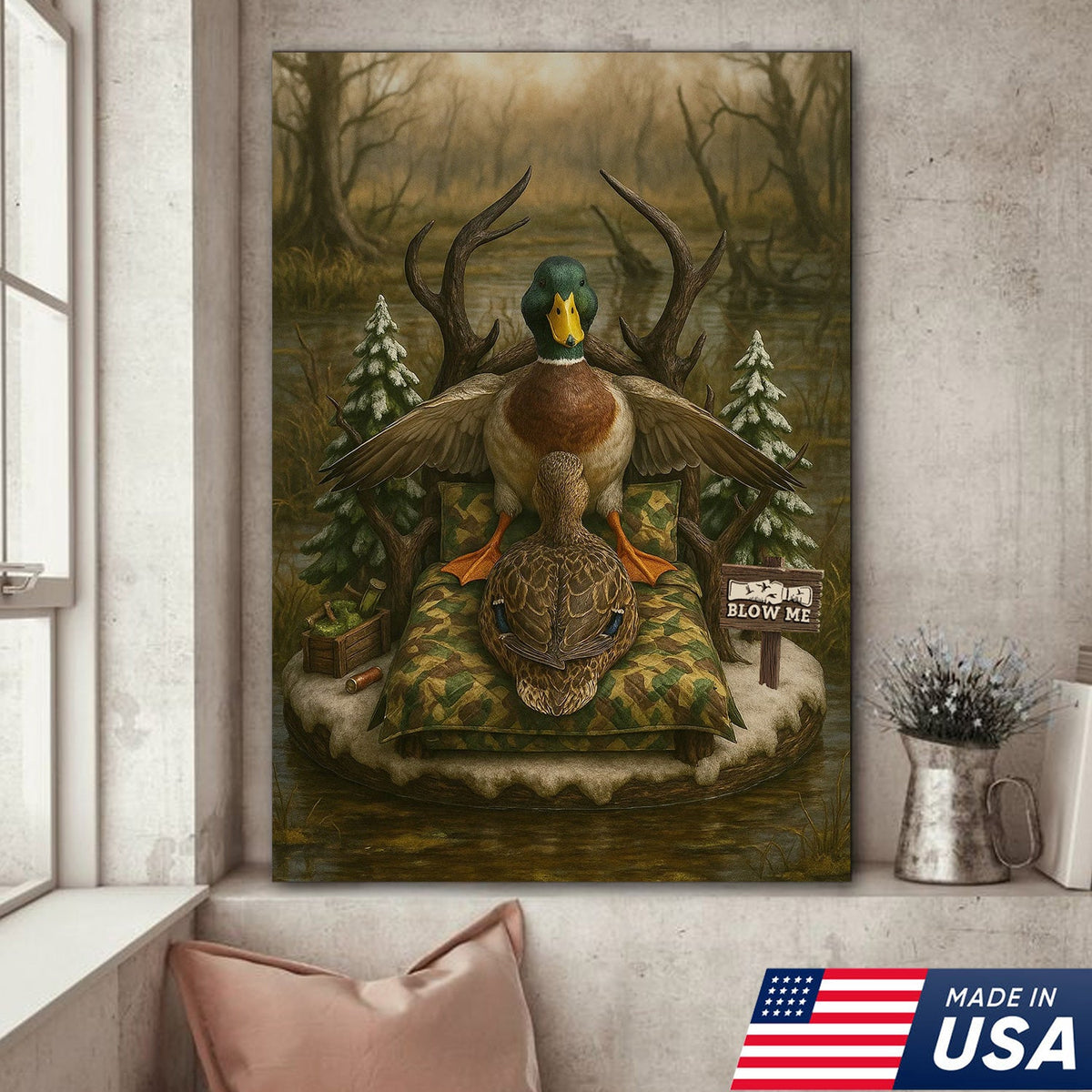 Funny Duck Hunting Canvas, Mallard Lover Wall Art, Humorous Waterfowl Decor for Hunters