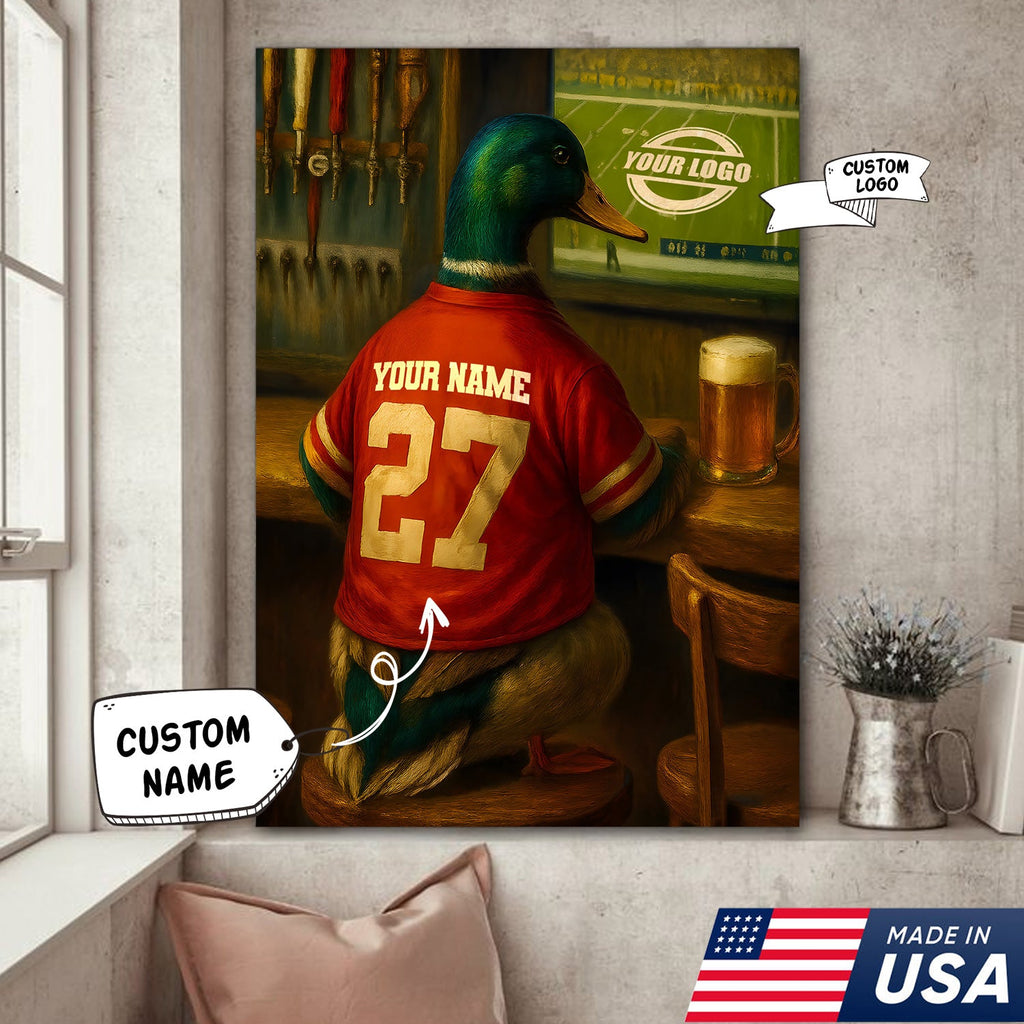 Custom Mallart Duck Football Canvas Wall Art – Personalized Duck Watching Sports Drinking Funny Sports Bar Decor