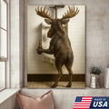 Moose Bathroom Canvas Wall Art - Funny Rustic Lodge Decor for Cabin and Hunting Enthusiasts