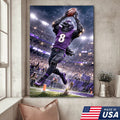 Raven Football Player Canvas Wall Art – Purple Stadium Touchdown Action Print