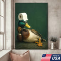Funny Duck Bathroom Canvas Wall Art – Quirky Rustic Lodge Decor – Mallard Humor Gift Idea