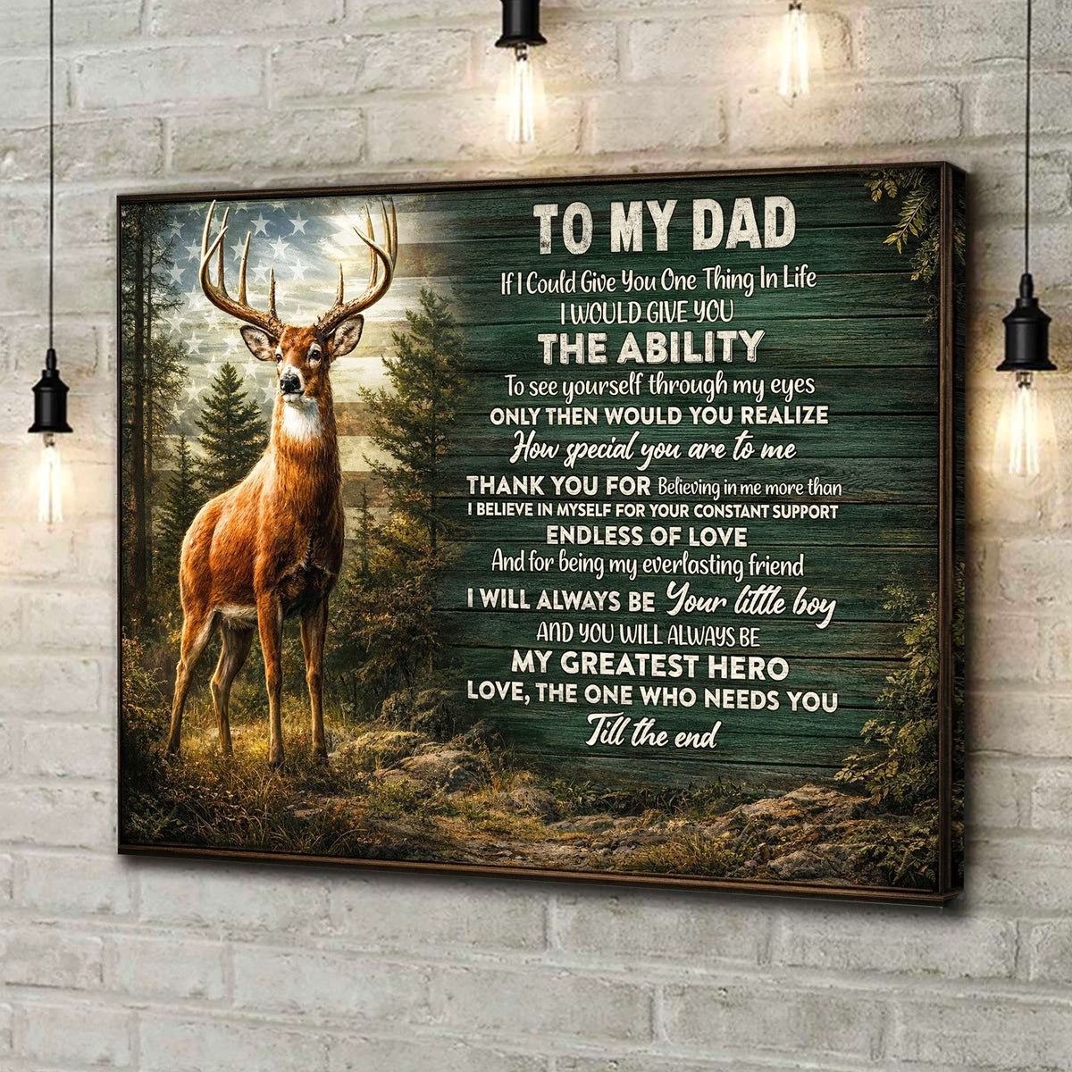 To My Dad Deer Canvas Wall Art – Emotional Father Son Gift