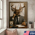 Funny Deer Businessman Canvas, Hilarious Office Buck Wall Art, Quirky Animal Decor for Workspace