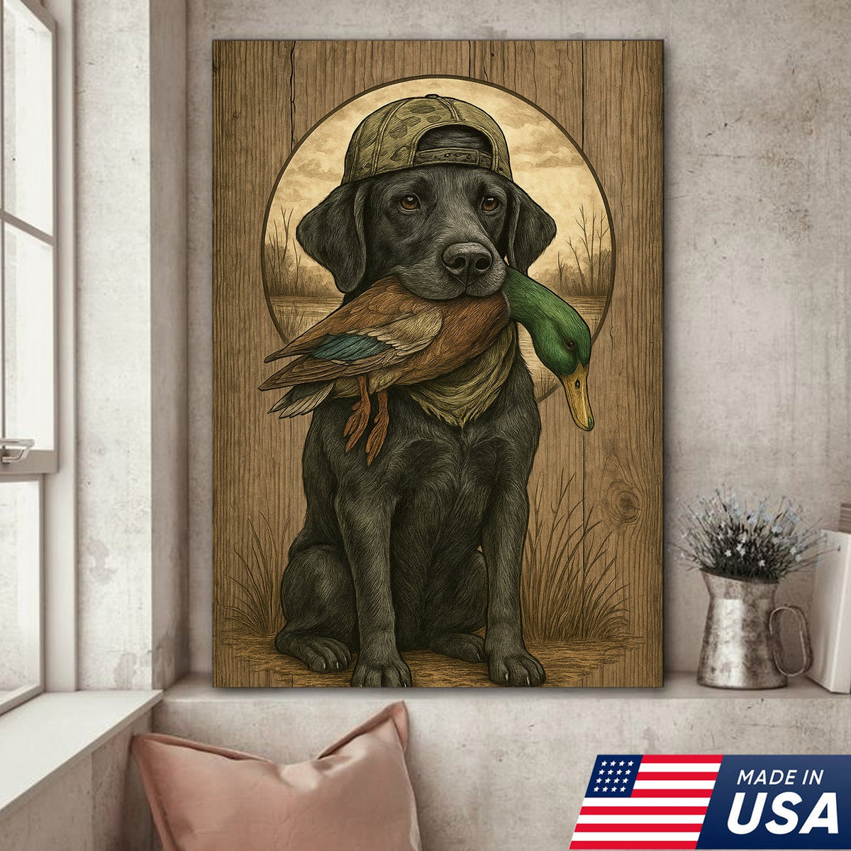 Duck Hunting Dog Still Life Canvas – Rustic Cabin Wall Art for Hunters & Outdoorsmen