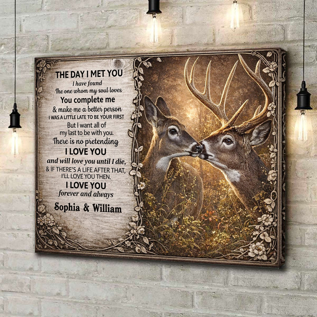 Personalized The Day I Met You Deer Canvas Wall Art, Romantic Couple Love Quote Artwork