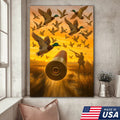 Duck Hunting Canvas Wall Art, Shotgun Shell and Flying Mallards Artwork, Rustic Cabin Decor for Hunters