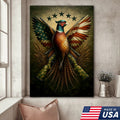 American Flag Pheasant Canvas Wall Art, Patriotic Hunting Decor for Men, Rustic Cabin Artwork
