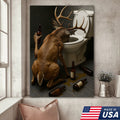 Funny Drunk Deer Canvas Wall Art, Hilarious Buck Bathroom Decor