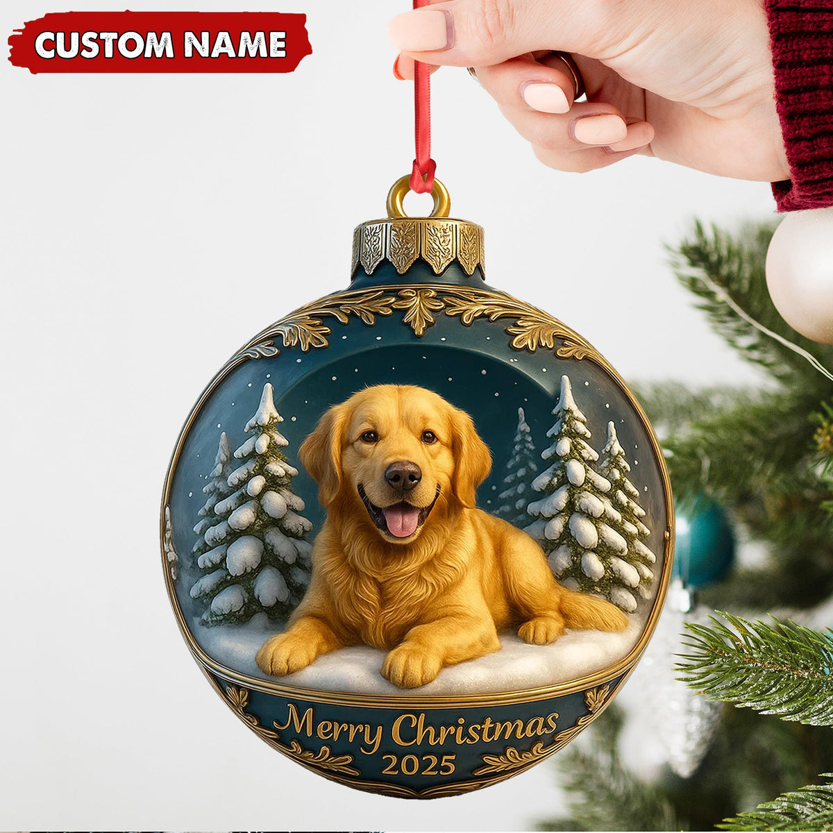 Personalized Golden Retriever Christmas Ornament, Custom Name Dog Bauble, Merry Christmas 2025 Pet Lover Tree Decor
