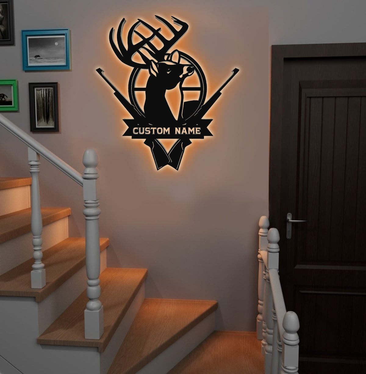 Personalized Deer Hunting Metal Sign WITH LED/WITHOUT LED - Rustic Buck Wall Art with Rifles