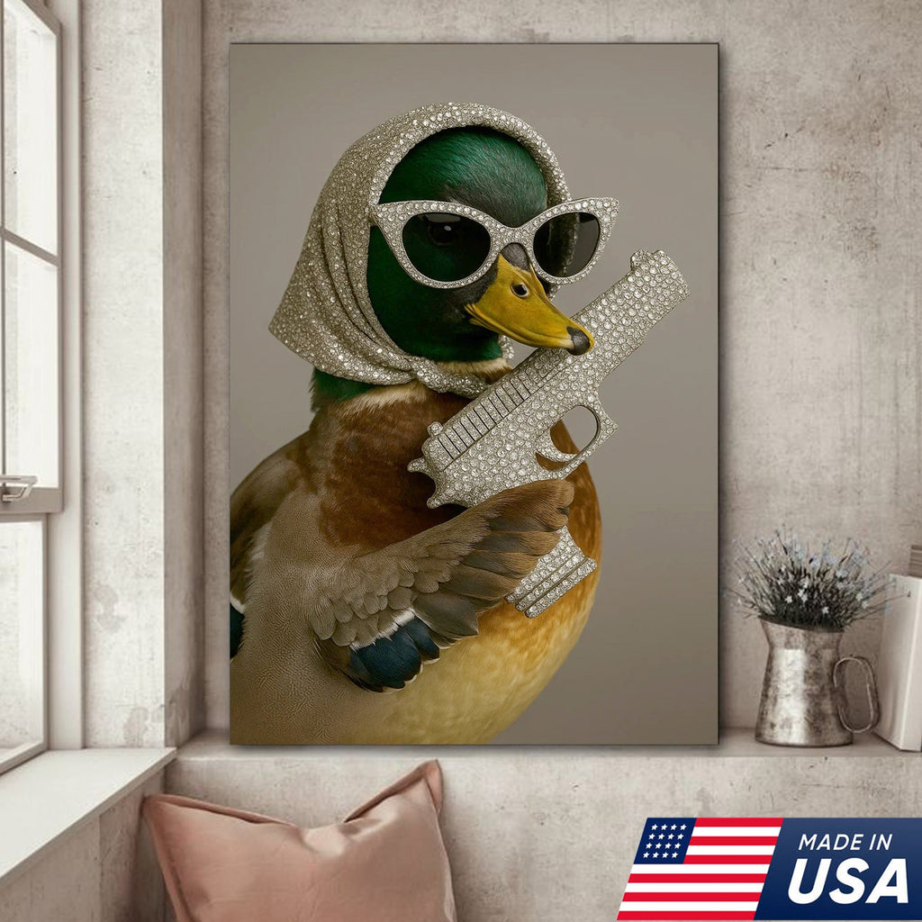 Glam Duck Canvas Art – Fancy Diamond-Style Shades & Sparkling Prop