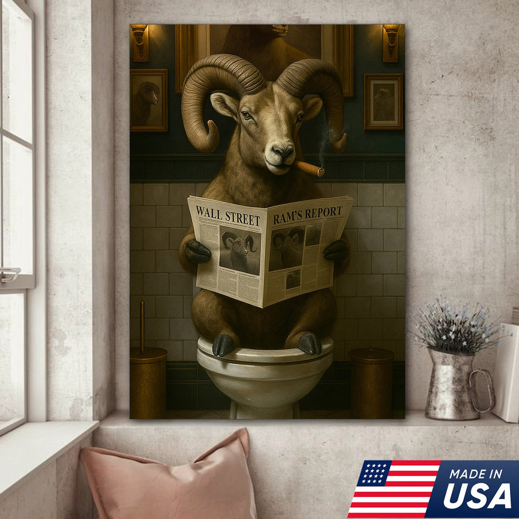 Funny Bighorn Sheep Bathroom Wall Art – Rustic Hunting Cabin & Man Cave Decor