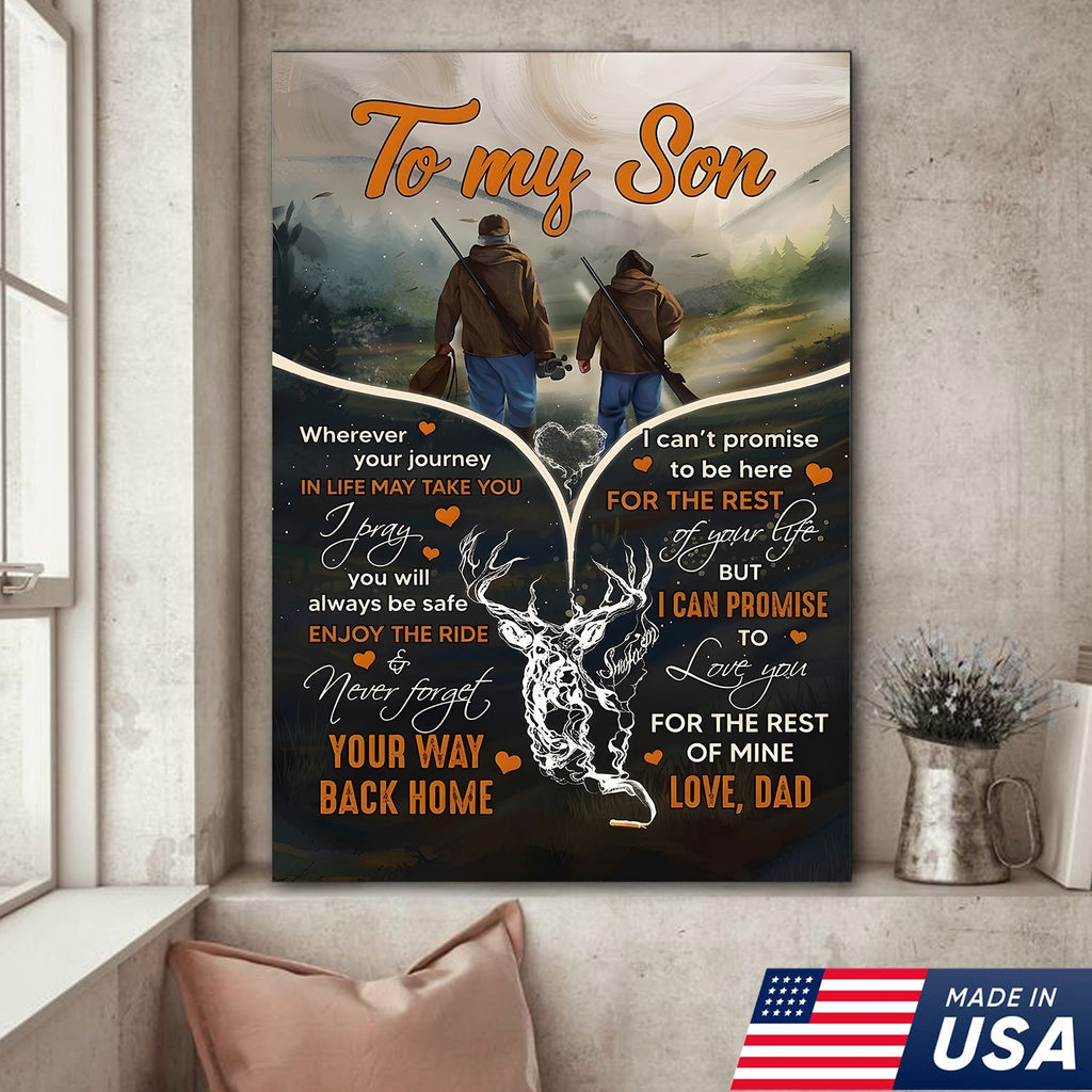 Personalized To My Son Hunting Canvas Wall Art – Gift from Dad to Son, Hunting Deer Canvas
