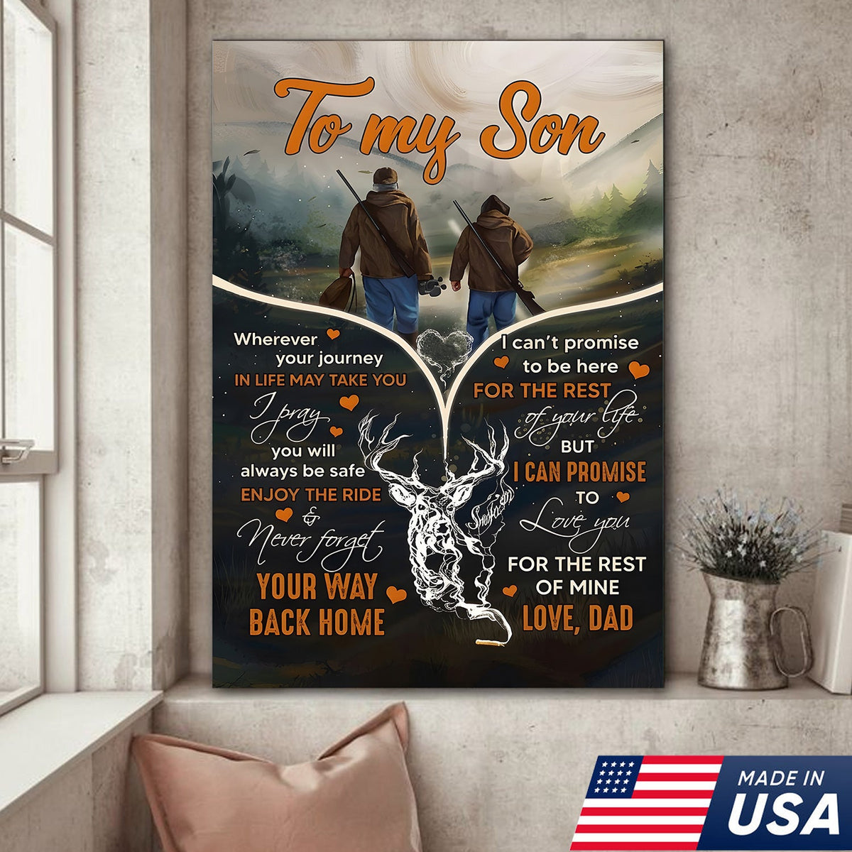 Personalized To My Son Hunting Canvas Wall Art – Gift from Dad to Son, Hunting Deer Canvas