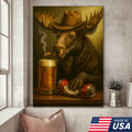 Rustic Cowboy Moose Beer Canvas – Funny Bar Wall Art Gift for Hunters, Cabin Decor & Man Caves