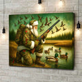 Santa Duck Hunting Canvas Wall Art, Rustic Christmas Cabin Decor, Outdoor Waterfowl Hunter Gift