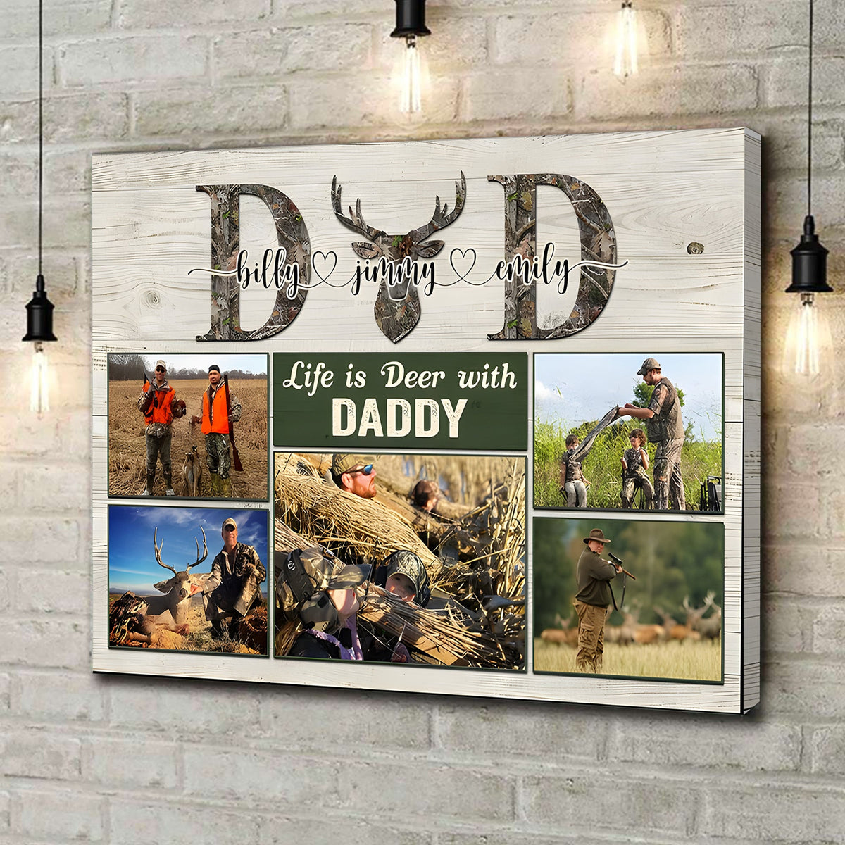 Personalized Hunting Dad Canvas – Life is Deer with Daddy Custom Photo Gift for Dad