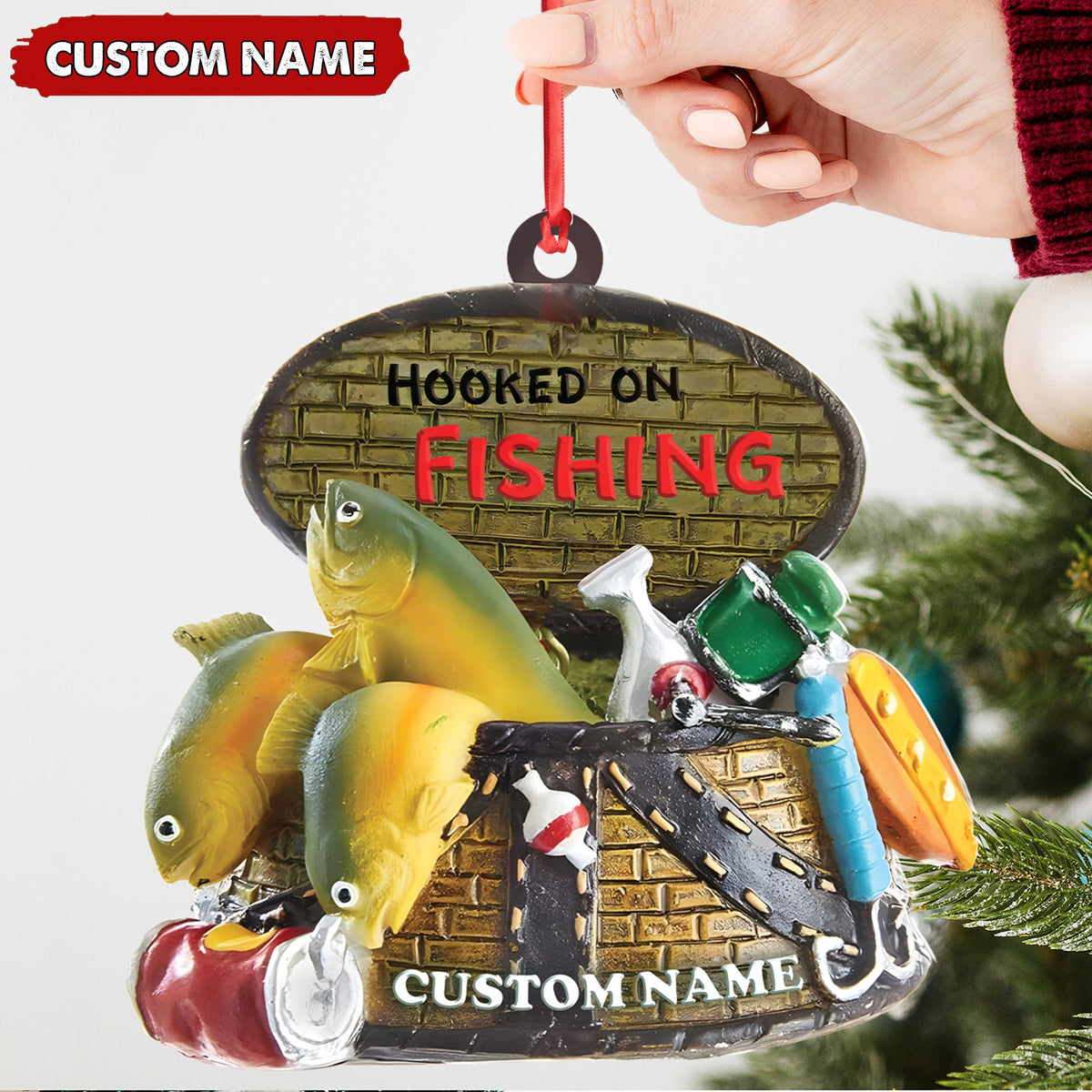 Custom Fishing Ornament – Personalized Hooked on Fishing Christmas Decoration