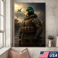 Tactical Duck Canvas Art – Elite Armored Mallard Warrior in Battle Scene