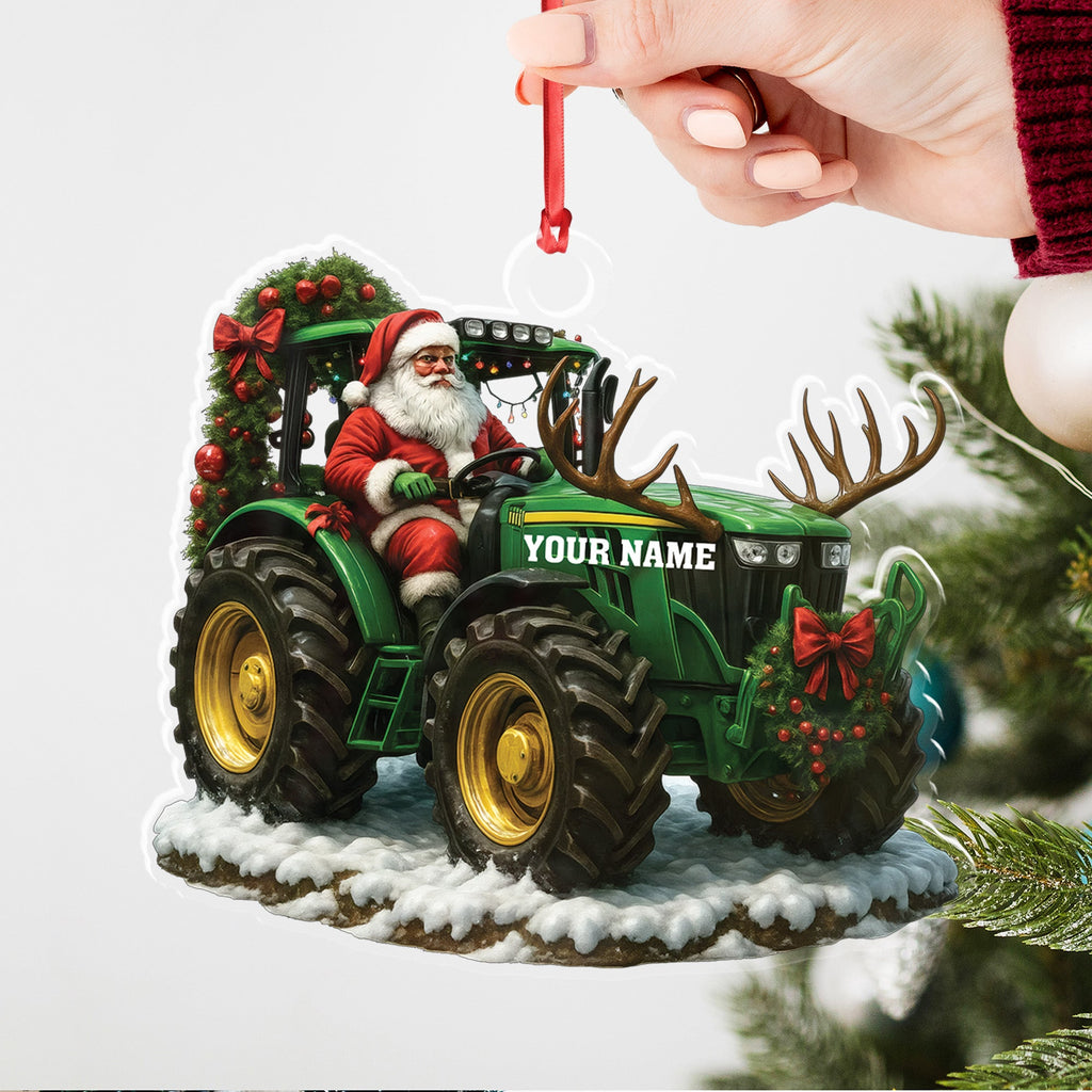 Custom Name Santa Tractor Ornament, Farmer Christmas Tree Decor, Personalized Farm Gift