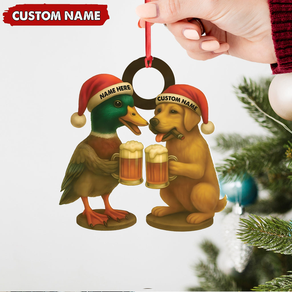 Custom Duck & Dog Acrylic Christmas Ornament – Personalized Hunter Gift