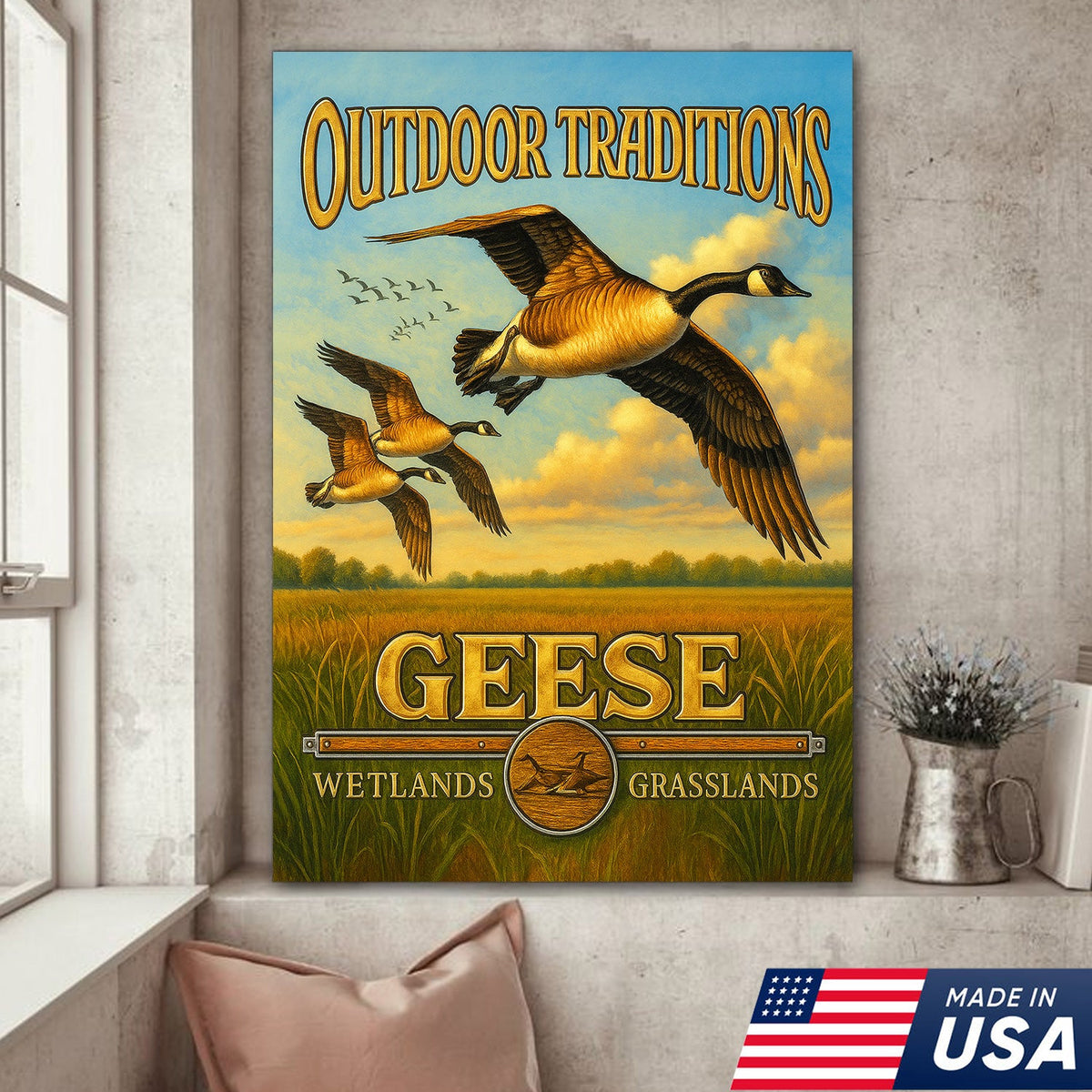 Geese Hunting Canvas Wall Art – Rustic Wildlife Wetlands Decor Gift for Hunters & Bird Lovers