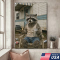 Funny Raccoon Trailer Park Canvas Wall Art, Redneck Raccoon Smoking with Beer