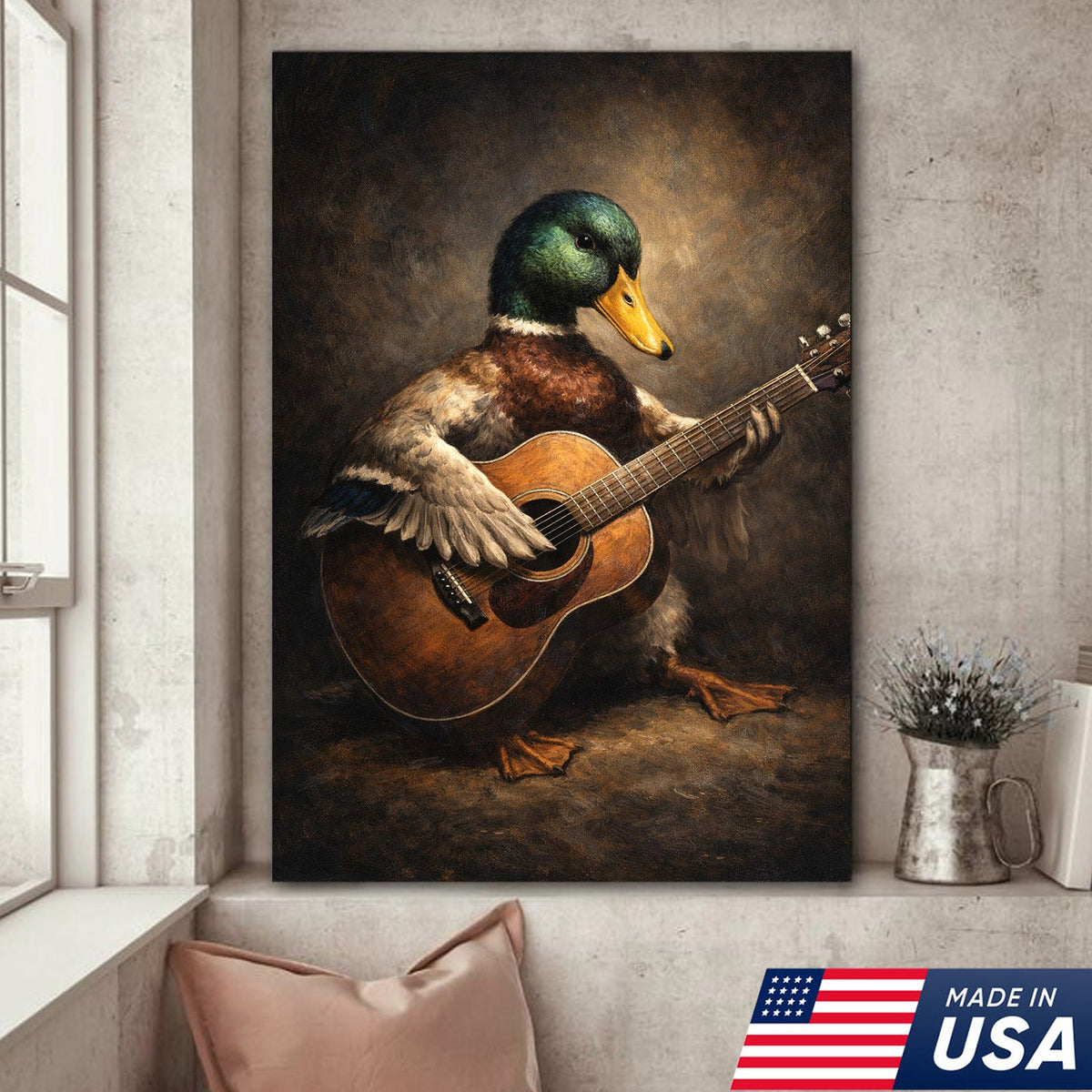 Funny Duck Playing Guitar Canvas Wall Art Music Animal Decor