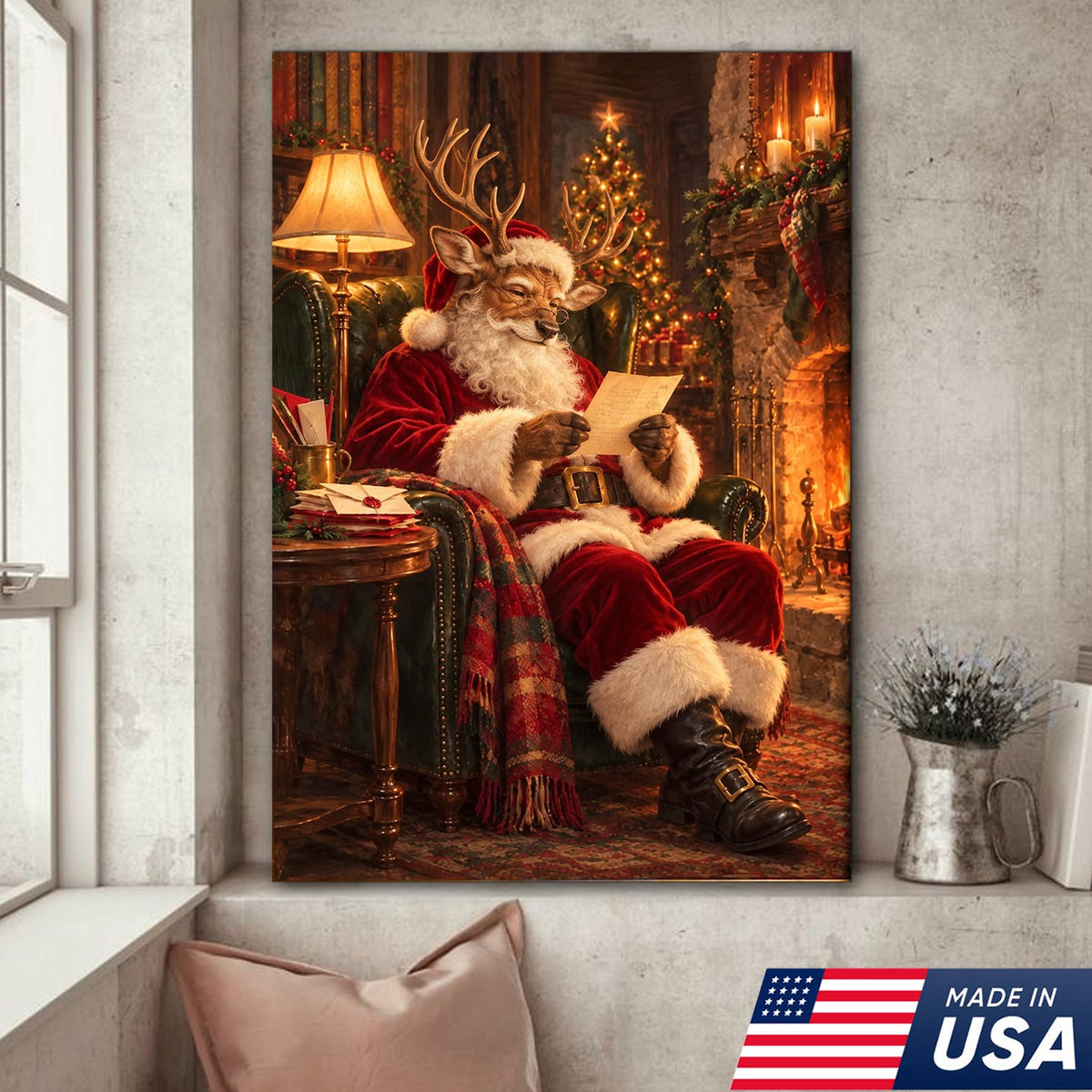 Santa's Cozy Reindeer Canvas