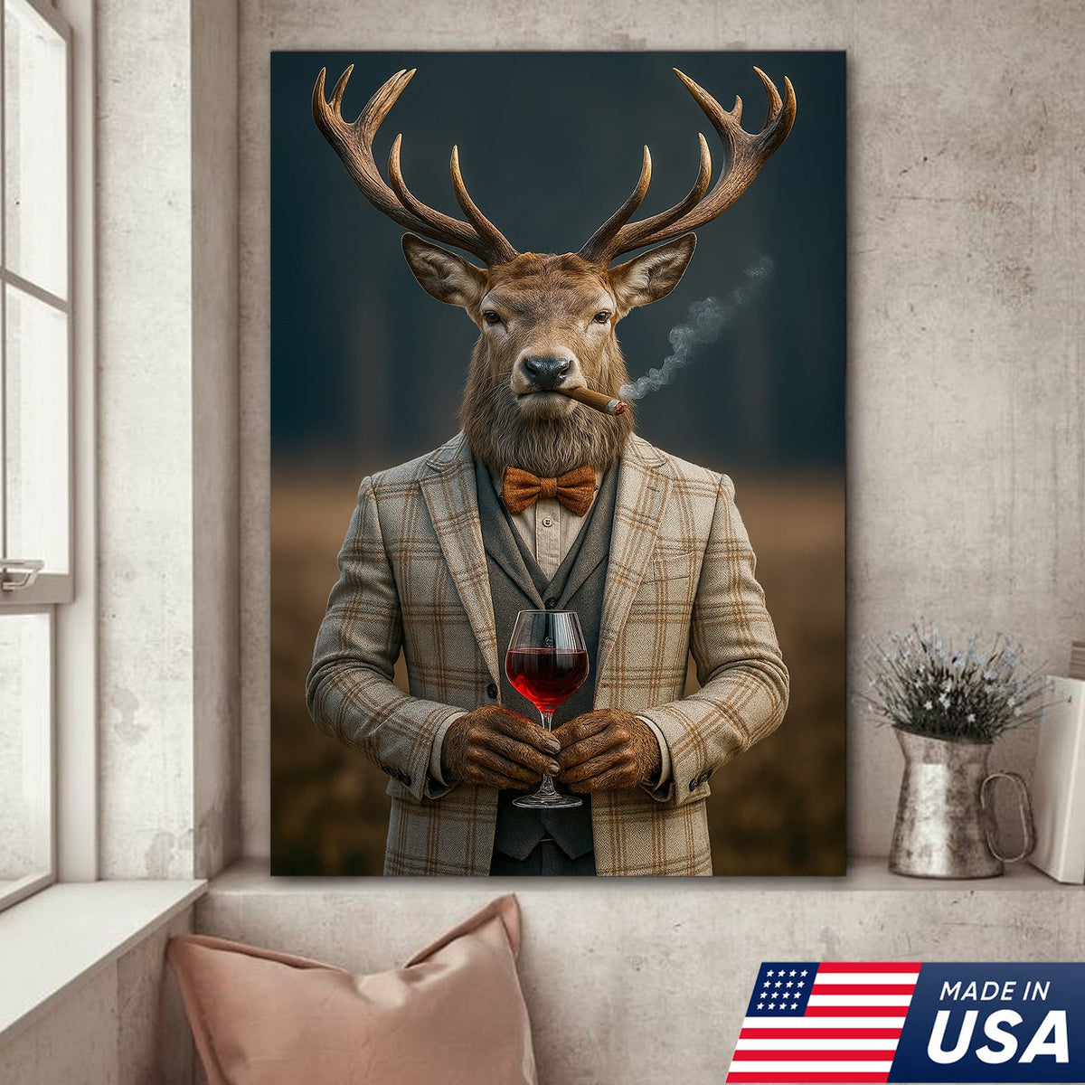 Gentleman Deer Portrait Canvas – Rustic Lodge Wall Art for Hunters & Outdoorsmen