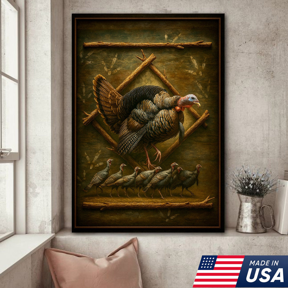 Wild Turkey Canvas Wall Art – Rustic Farmhouse Decor & Perfect Gift for Hunters