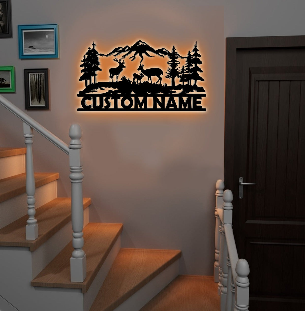 Personalized Deer Family Metal Sign WITH LED/WITHOUT LED - Rustic Cabin Name Sign