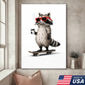 Cool Skateboard Raccoon Wall Art Canvas Print, Funny Urban Animal Illustration