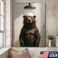 Funny Bear Taking Shower Bathroom Canvas Wall Art, Rustic Cabin Lodge Bathroom Decor