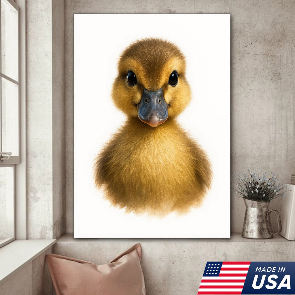 Minimalist Duckling Canvas Wall Art, Cute Baby Duck Portrait, Modern Animal Nursery Print