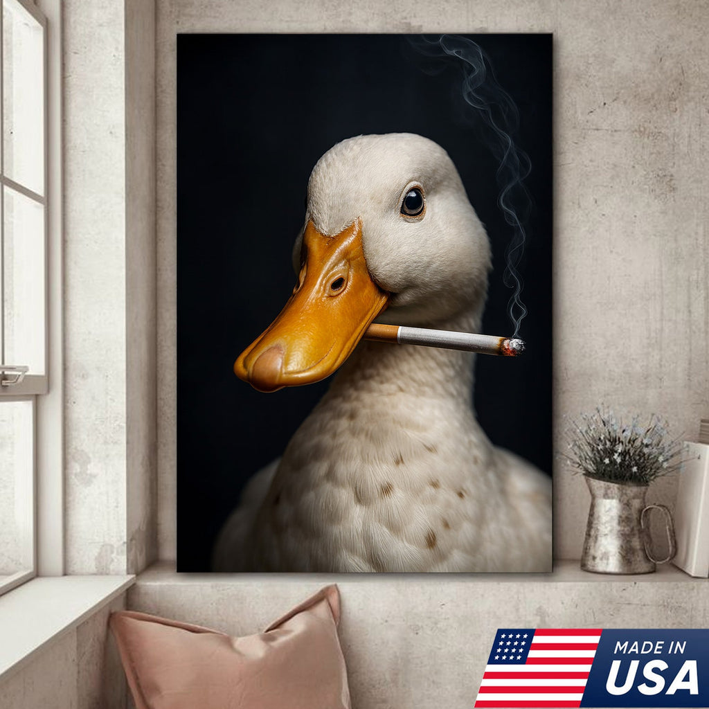 Smoking Duck Wall Art Canvas – Funny Farmhouse Decor for Men, Bar, Garage & Man Cave