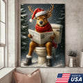 Funny Deer Christmas Canvas Wall Art – Holiday Bathroom Decor – Rustic Hunting Lodge Gift