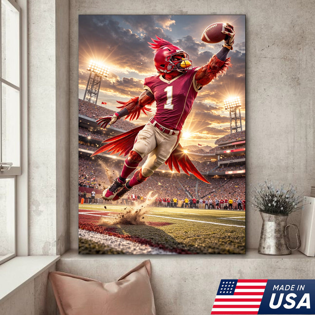 Red Cardinal Football Canvas Wall Art – Dynamic Touchdown Stadium Print