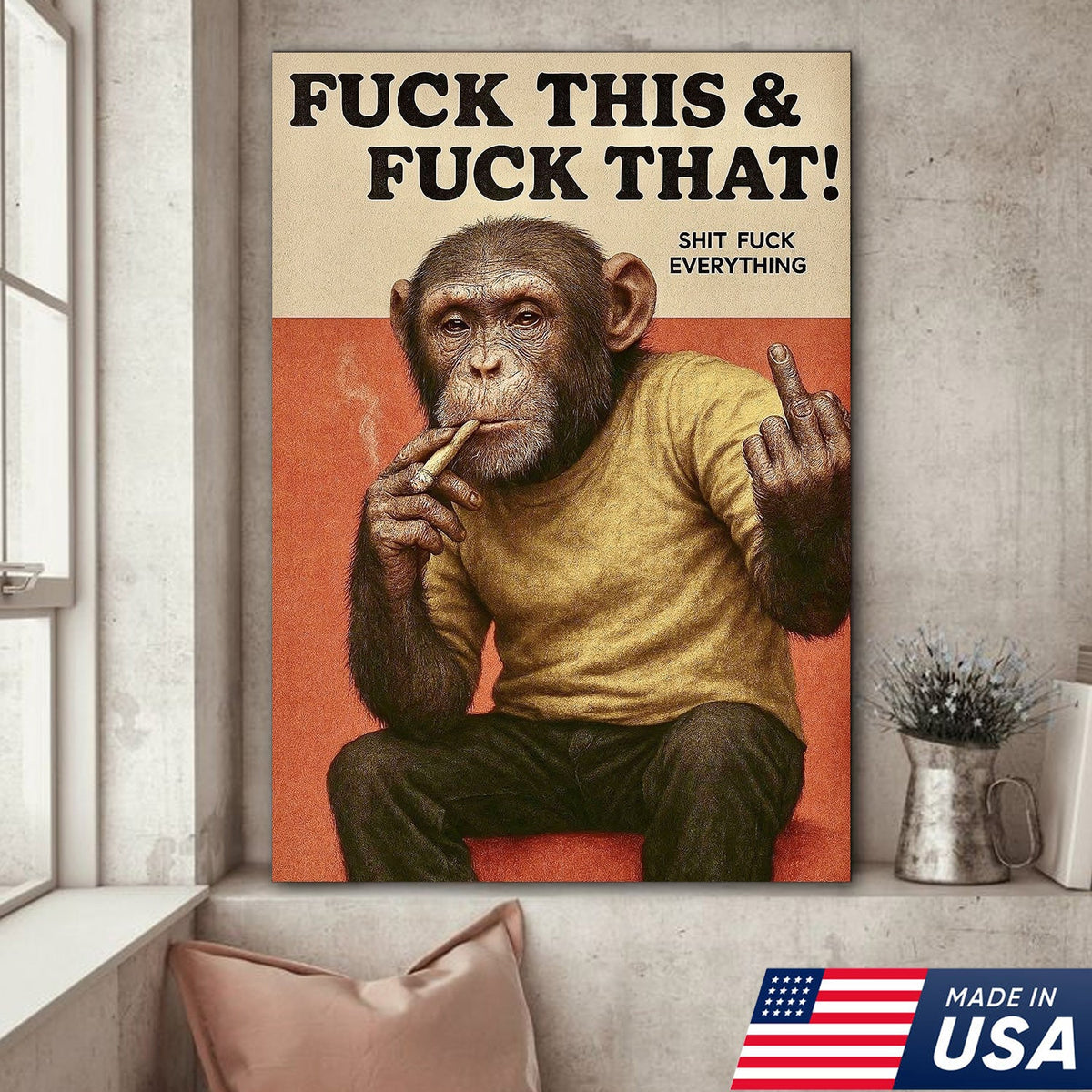 Funny Rude Monkey Canvas Wall Art – Savage Monkey Quote Art