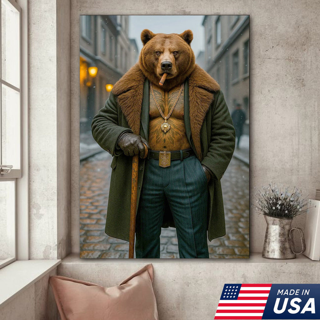 Urban Boss Bear in Fur Coat Canvas Wall Art, Dapper Animal product image 2