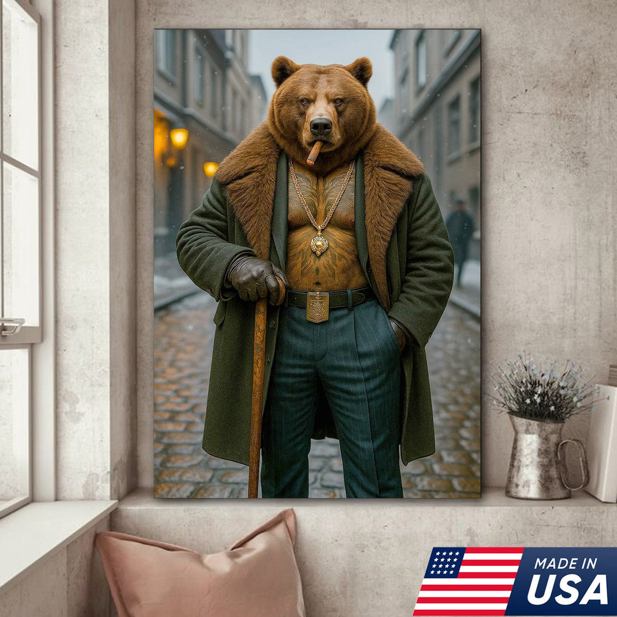 Urban Boss Bear in Fur Coat Canvas Wall Art, Dapper Animal product image 2