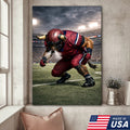 Fierce Bull Football Canvas Wall Art – Charging Horned Athlete Stadium Print
