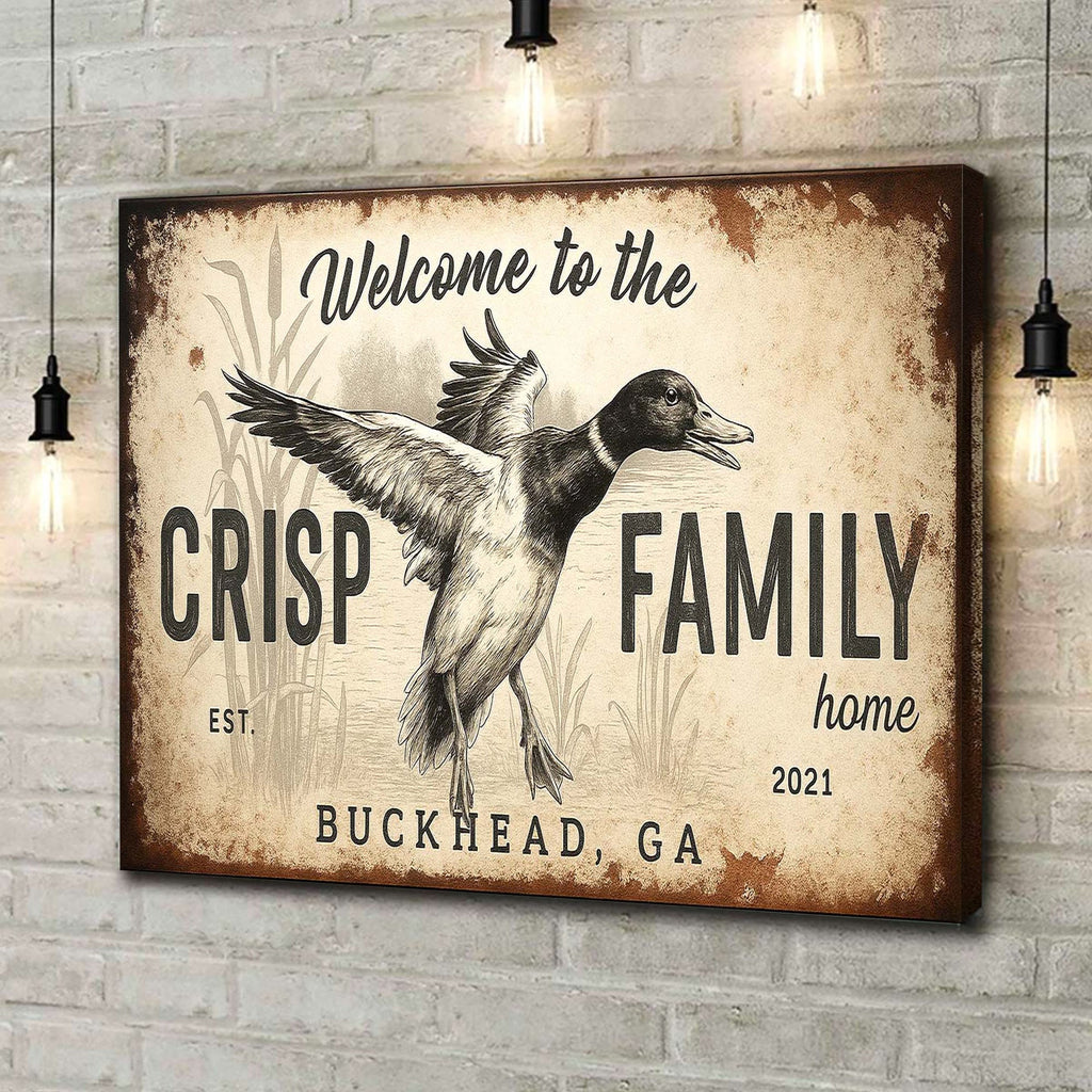 Personalized Duck Family Home Canvas Sign, Custom Last Name Welcome Wall Art
