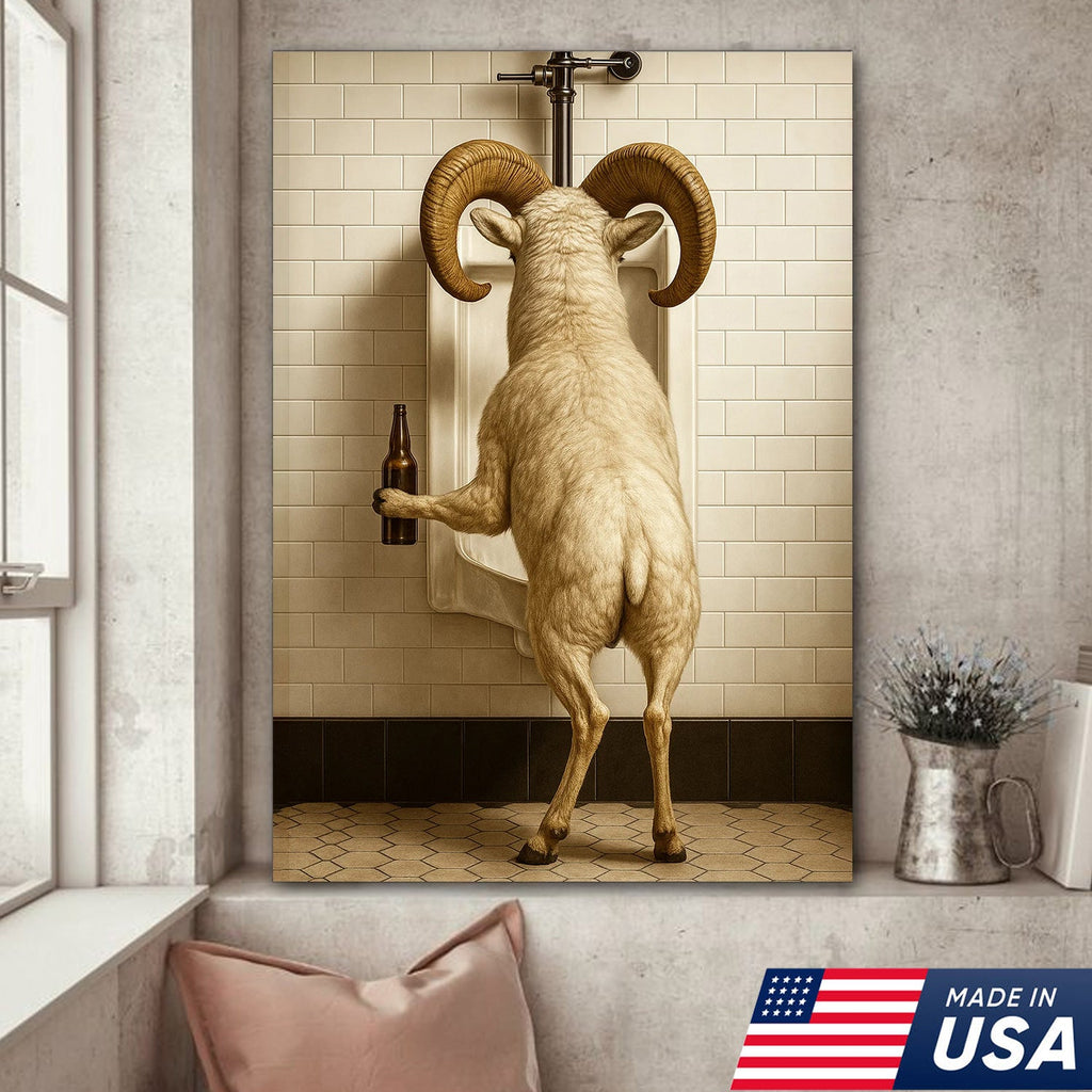 Whimsical Dall Sheep Canvas Wall Art - Funny Rustic Bathroom Decor for Cabin, Farmhouse, and Lodge