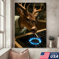 Funny Deer Smoking Canvas, Hilarious Buck Wall Art for Hunters, Rustic Cabin or Man Cave Decor