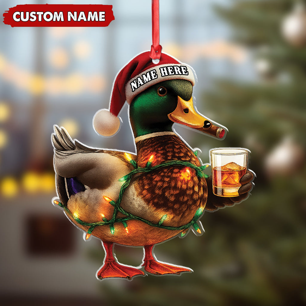 Personalized Funny Duck Smoking Acrylic Christmas Ornament – Custom Name Drinking Gift For Hunters