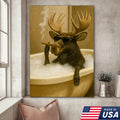 Rustic Bathroom Humor Moose Canvas – Smoking Bubble Bath Wall Art for Hunting Cabin