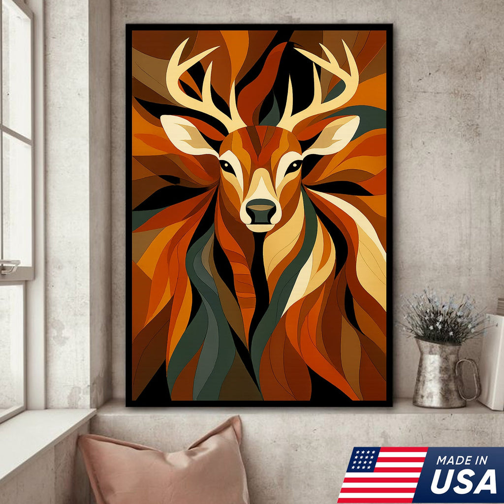 Geometric Deer Canvas Wall Art – Modern Rustic Decor for Hunters, Cabin, Lodge & Man Cave