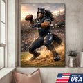 Dark Stallion Football Canvas Wall Art – Powerful Horse Athlete Stadium Action Print